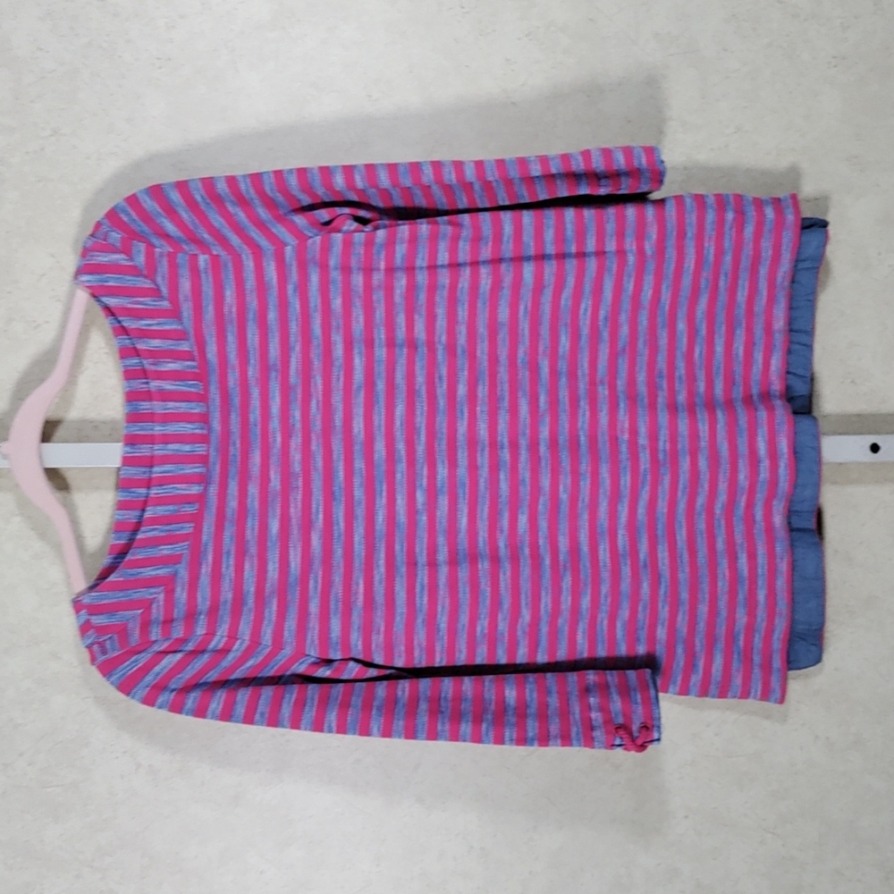 4152 Talbots pink & blue striped boat neck 3/4 sleeve top S